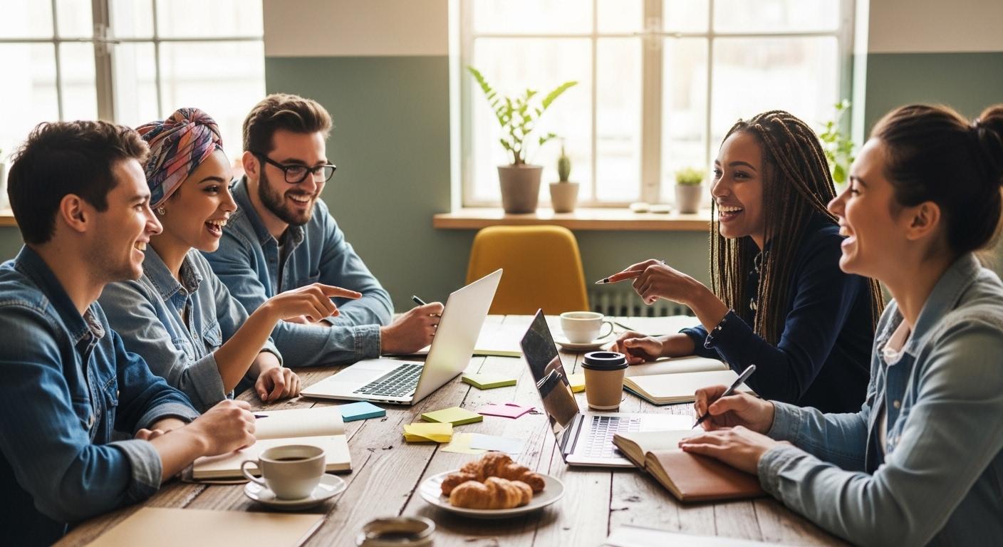 Entrepreneurs collaborating in a warm, inviting workspace